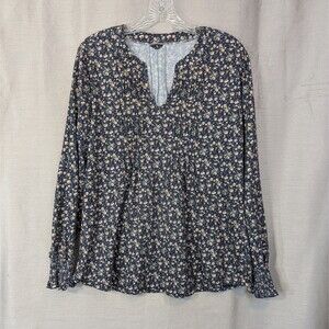 Micoson Women's Size XL Blouse Long Puff Sleeve Teal Floral Cottagecore Peasant